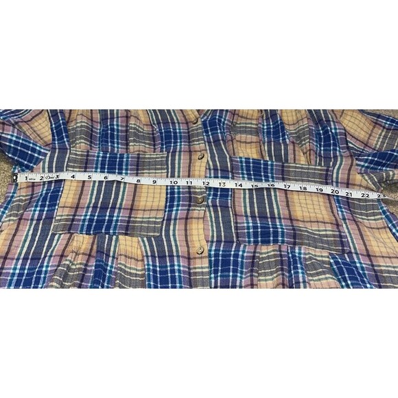 Free People (L) Voyage Shirtdress Plaid Gauzy textured in Sunrise Combo Pockets - Picture 11 of 16